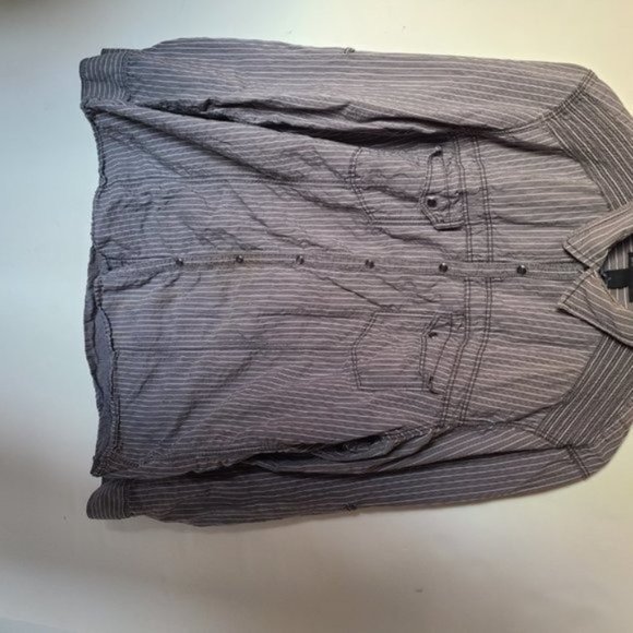 I.N.C. Mens Long Sleeve Gray‎ Stripe Shirt XL Snap - Picture 14 of 14